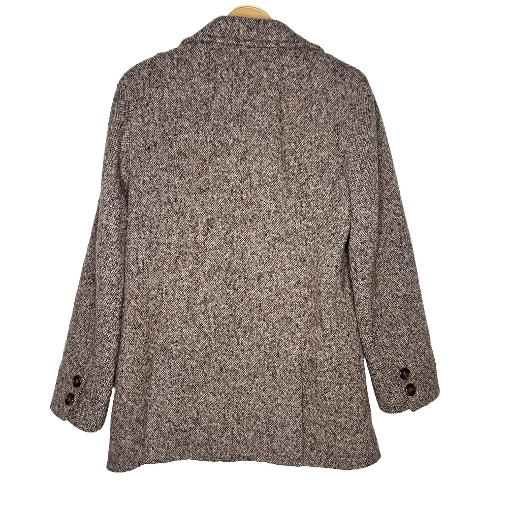 Vintage J.Crew Sz Medium Double Breasted Tweed Pea Coat Quilted Lining - Picture 2 of 6